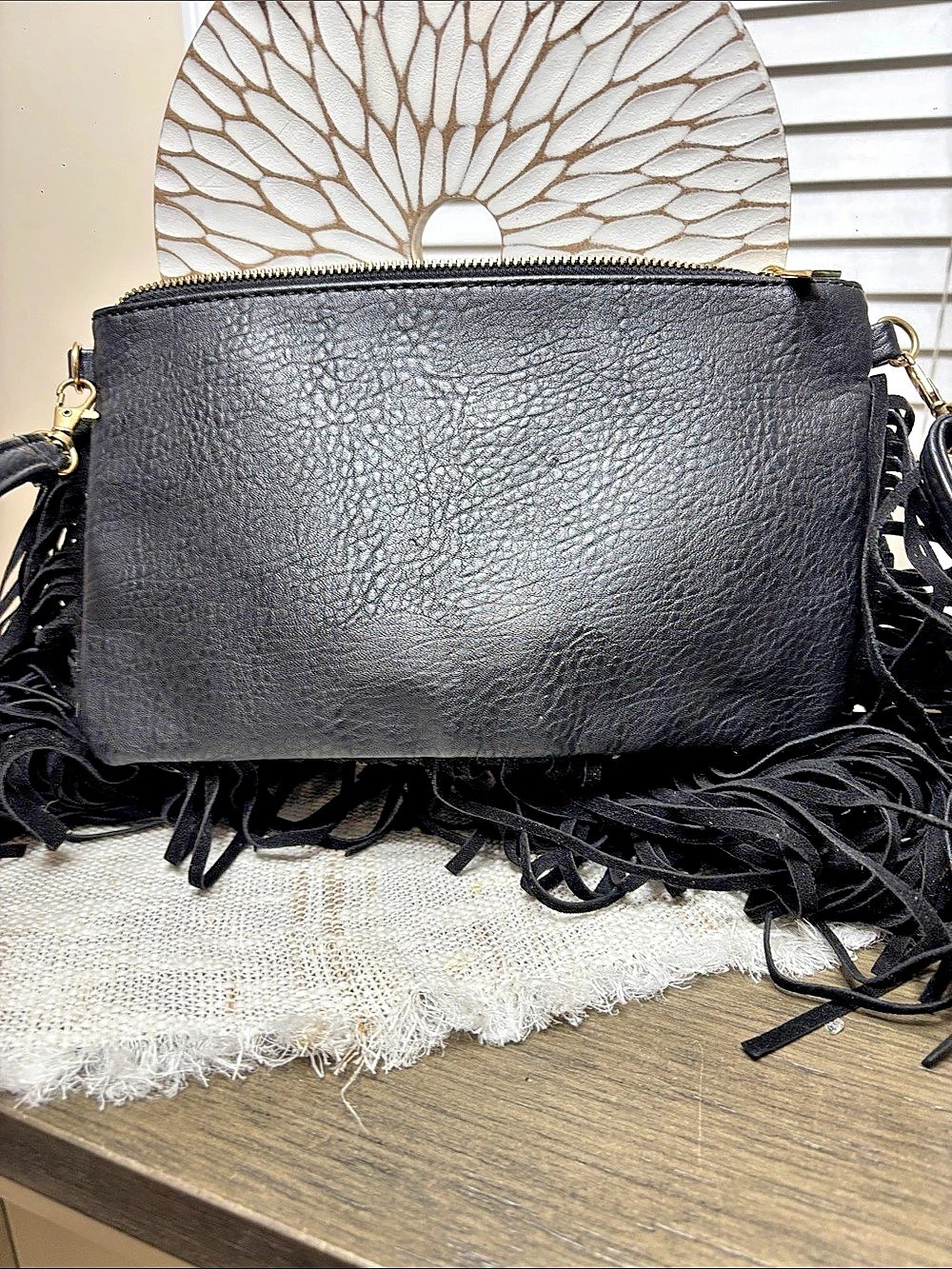 Sam Forever Black Fringe Crossbody Bag